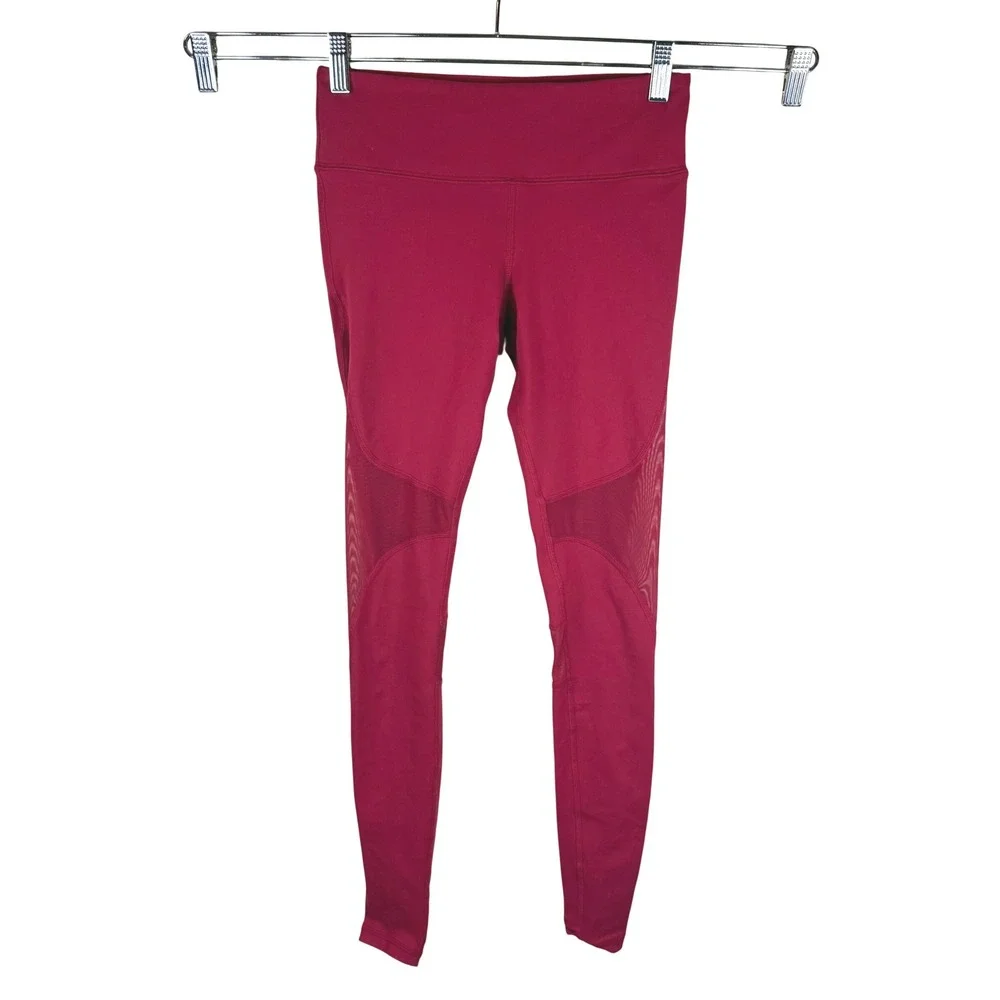 ALO YOGA West Coast Yoga‎ High Waist Leggings Mesh Panel Active Bright Red SZ XS